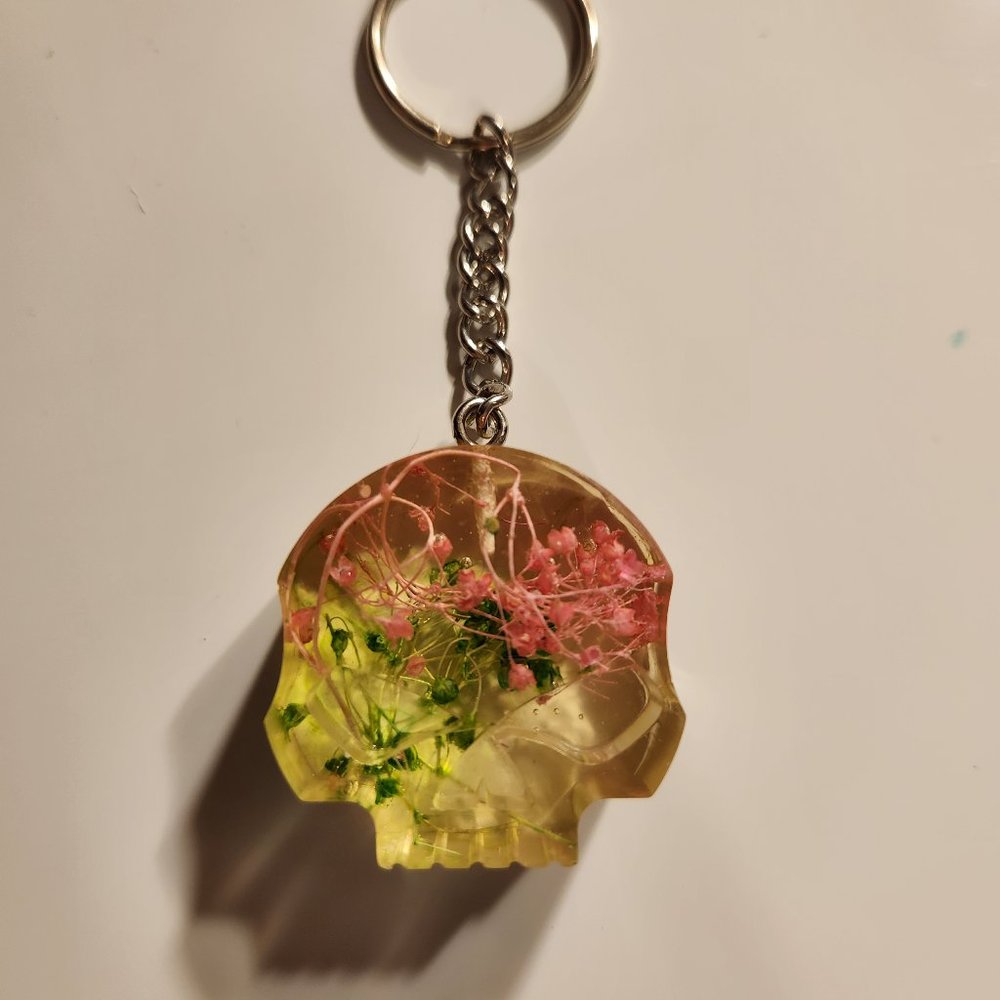 Clear, Green, and Pink Skull Keychain